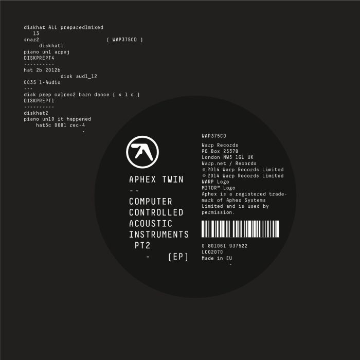 APHEX TWIN - COMPUTER CONTROLLED ACOUSTIC INSTRUMENTS PT 2 EP