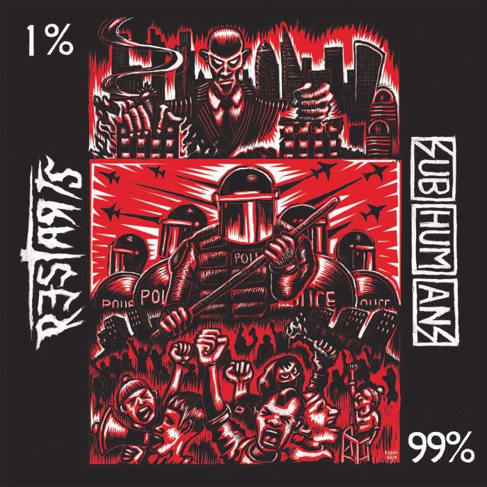 SUBHUMANS; THE RESTARTS - SPLIT (WHITE 7INCH/DL CARD)