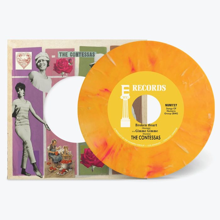 CONTESSAS - BROKEN HEART B/W GIMME GIMME (OPAQUE PEACH & WHITE MARBLE 7INCH)