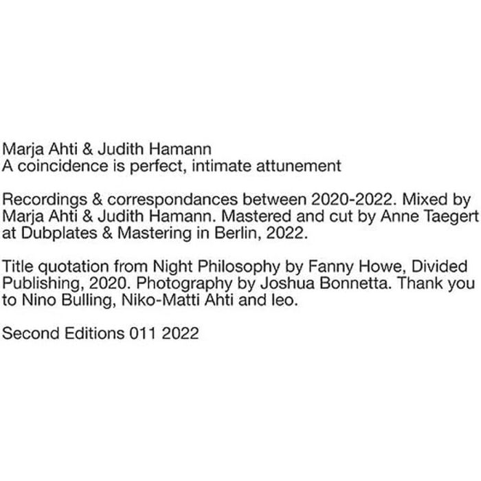AHTI,MARJA & JUDITH HAMANN - COINCIDENCE IS PERFECT, INTIMATE ATTUNEMENT