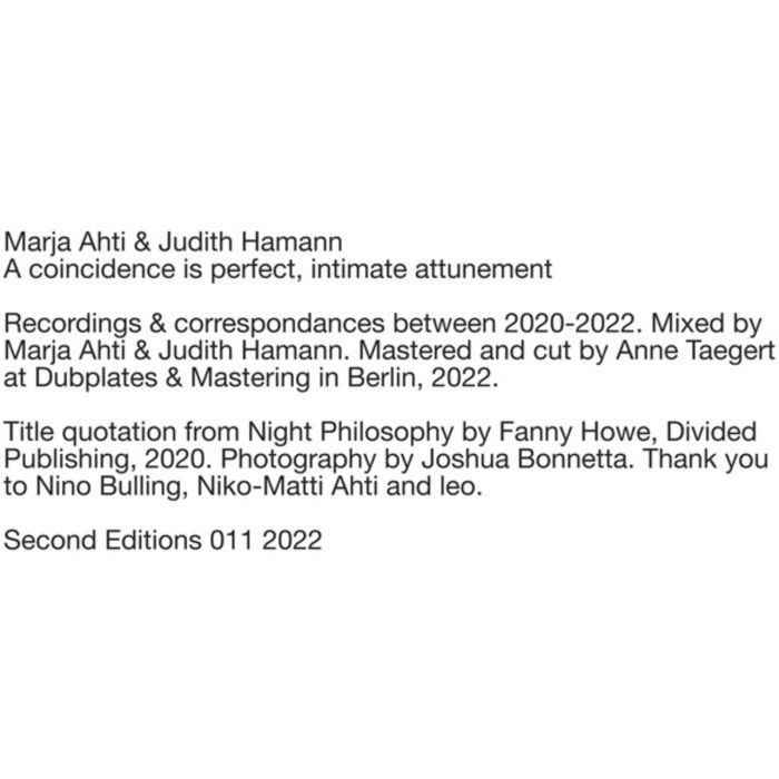 AHTI,MARJA & JUDITH HAMANN - COINCIDENCE IS PERFECT, INTIMATE ATTUNEMENT