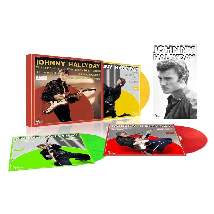 JOHNNY HALLYDAY - COFFRET VOGUE - MADE IN BELGIUM (GREEN/YELLOW/RED MARBLE VINYL/PO