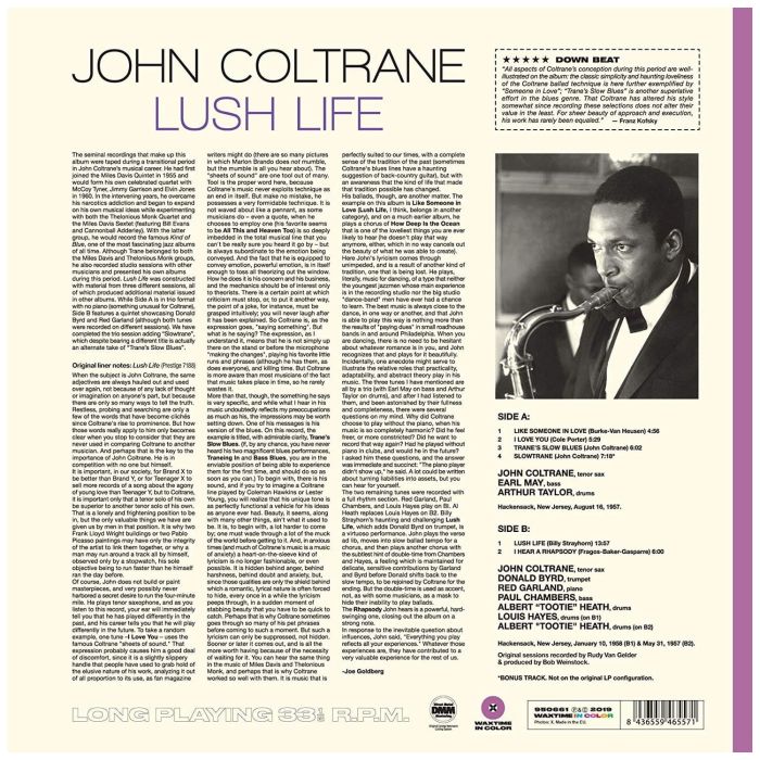 JOHN COLTRANE - LUSH LIFE (LIMITED TRANSPARENT PURPLE VINYL/180G/DMM)