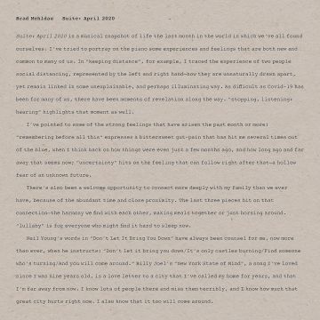 BRAD MEHLDAU - SUITE: APRIL 2020