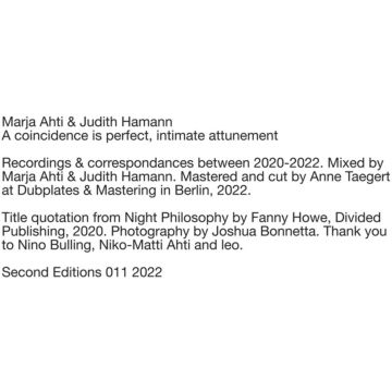 AHTI,MARJA & JUDITH HAMANN - COINCIDENCE IS PERFECT, INTIMATE ATTUNEMENT